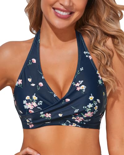 Image of Holipick Women Halter Bikini Tops - Push Up Bathing Suit Top V Neck Full Coverage Swimsuit Top Only