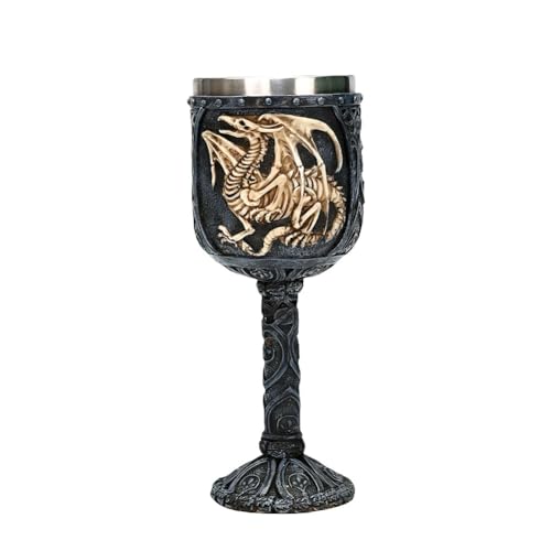 Wondelucy Copa de Vino de Acero Inoxidable con Hueso de dragón Medieval Santo Grial Regalo decoración para Fiesta de D&D Regalo de cumpleaños para el Día del Padre 6 oz,Bone Color