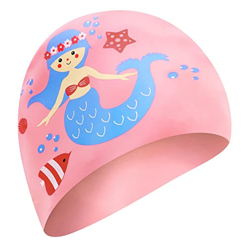BOUTIKS® Gorros de Natación Niña Silicona no Tóxica Antideslizante, Impermeable, para el Cuidado del Cabello para Niños y Adolescentes, Talla única, Sirena Cover