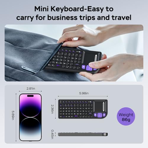Miritz K809 Mini Wireless Keyboard with Touchpad, 2.4G + Bluetooth Daul Mode. Aluminum Frame, Rechargeable and Compatble with iPad, Mac, Wndows & Android. Ideal for Tavel Office and Home Use (Black). by Miritz - Image 6