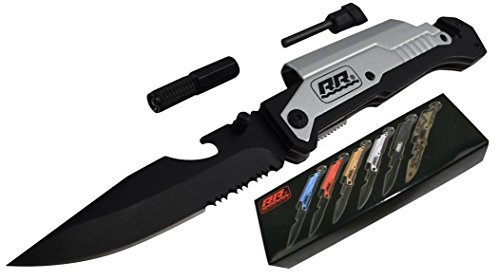 NEW Rogue River Tactical Knives Silver 6-in-1 Multitool Survival Pocket Knife with Magnesium Fire Starter, LED Flashlight Bottle Opener Seat Belt Cutter and Windows Breaker (Silver)
