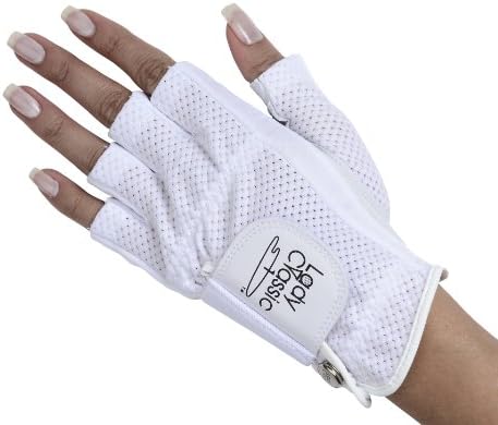Lady Classic Cabretta 1/2 Finger Golf Glove White Medium LH