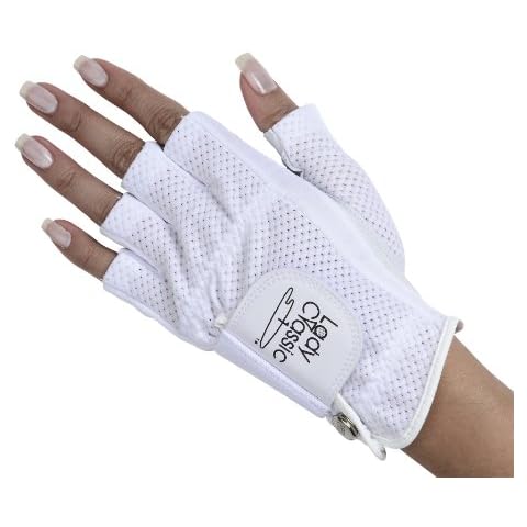 Lady Classic Cabretta 1/2 Finger Golf Glove White Medium LH Cover