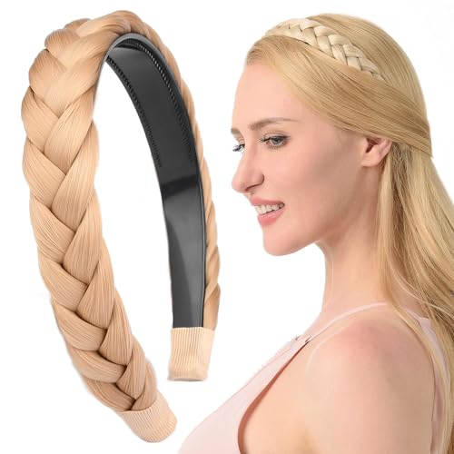 DIGUAN Width 0.9 inches Synthetic Hair Plaited Headband Braid With Teeth Hair Band Accessories for Women Girl (Champagne Blonde)