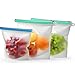 Reusable Silicone Food Storage Bag Set of 3 - LARGE SIZE 50 OZ - Airtight Zip Seal Bags Keep Your Food Fresh. Bag For Cooking, Sous Vide, Lunch, Snack, Sandwich, Freezer. Kiva.World (50+30 OZ, Clear)