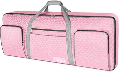 61 Key Keyboard Case (Interior: 39.5"x15.8"x4.8") Not Compatible with All Korg, Waterproof Piano Case with Handles and Adjustable Shoulder Straps, Padded Keyboard Bag with 3 Pockets, Pink