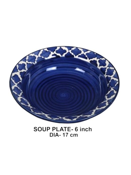 Image of Ceramic Side Plate Blue Moroccan Pasta Plate Serving Plates, Soup Plate for Serving Chowmine, Pasta, Snacks & Breakfast, Set of 2 Big Plates (Microwave & Dishwasher Safe)