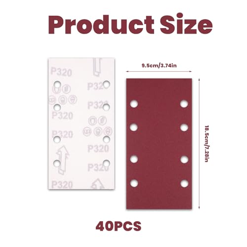 40 Stück Schleifpapier Klett Körnung 60 80 120 180 320 600 800 1000, 95x185mm Schleifpapier für Schwingschleifer, 8 Löcher Schleifblatt Set, Rechteckiges Schleifpad für Holz Metall Sandpapier
