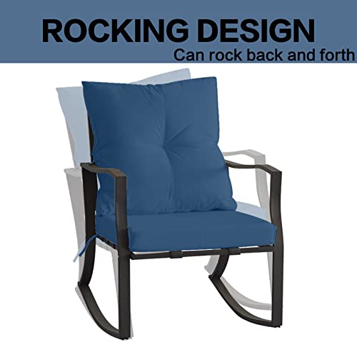3 Piece Patio Set Outdoor Chairs, Steel Rocking Chair With Glass Table, Rocking Chairs For Outside, Beach, Porch, Balcony, And Backyard, Patio Furniture For Heavy People, Adults (Jewel Blue) #TOP3