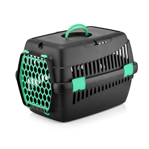 Transportín Mascotas Viaje Transportín Gato Transportín Perro Pequeño Transportín Rígido de Plástico con Asa Plegable (Verde, 35X49X33CM)