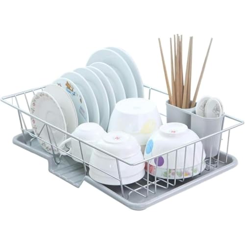 水切り 食器 かご 水切りラック 単層 食器置き シンク横水切り 水が流れる トレー付き 箸立て付き シンクよこ水切り キッチン収納 皿 コンパクト ステンレス製 錆びない ワイヤーバスケット 大容量 48*30*11 cm トレイ ストレージ付き REE