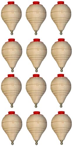 Pack of 12 Classic Wooden Spinning Tops with Ropes, Wooden Spinni...