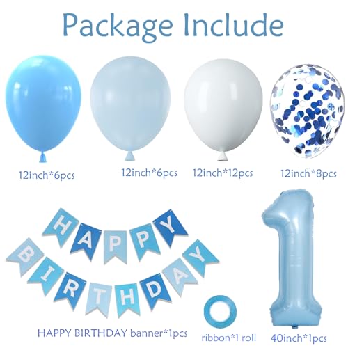 Yumiche BIRTHDAY-1 Baby Blue White Balloons And 40Inch 1 Balloon, First Birthday Decorations For Boy With Blue White Confetti Balloons, Happy Birthday Banner Large 1 Balloon For Baby Boys Birthday Party Decorations thumb #1