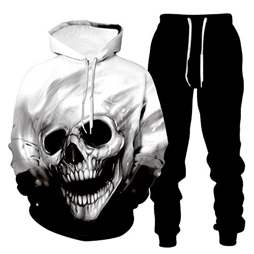 Honeystore unisex skull tracksuit 3d print jogger hoodies pants s…
