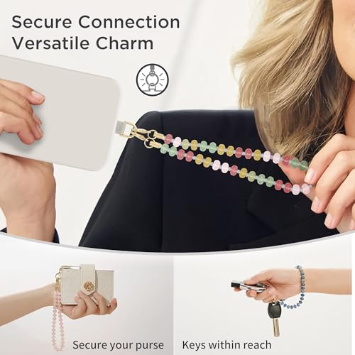 Image of POSADINA Natural Stone Phone Charm, Beaded Healing Phone Wrist Strap, Handmade Cellphone Chain Lanyard with Tether Tab