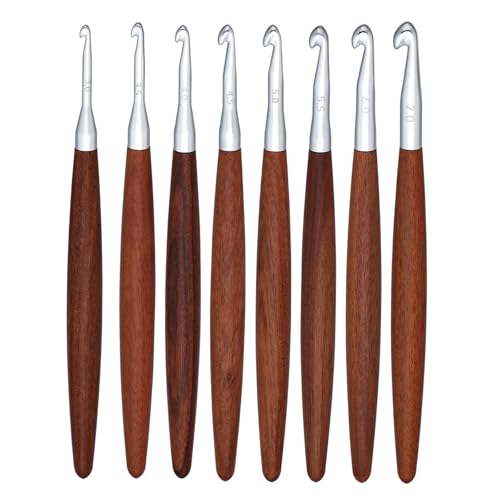 Crochets en aluminium VELAJA : lot de 8 aiguilles à tricoter à manche en bois de 3 à 7 mm