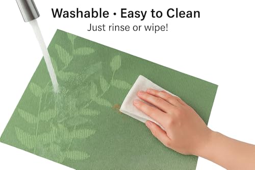Image of Dribble PVC Placemats Set of 4 | Heat-Resistant, Washable, Waterproof Table Mats | Anti-Slip Dining Table Placemats for Kitchen & Home Decor - 45x30cm, Design -Urban Leaf