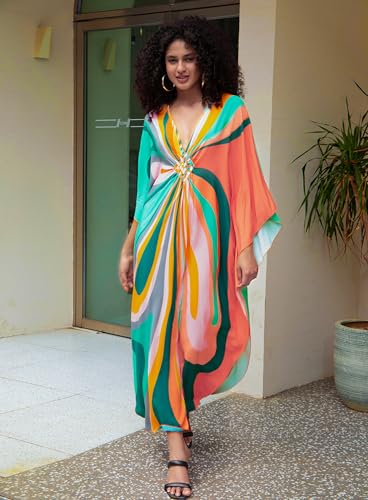 Image of Yanziliu Kaftan Dress for Women,Plus Size Hawaiian Batwing Sleeve Beach Cover Up Summer Swimsuit Dresses