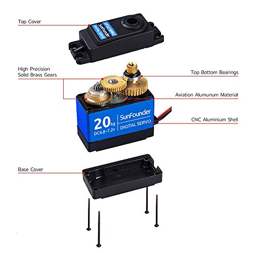 SUNFOUNDER 20KG Servo Motor High Torque Servo, TD8120MG Metal Gear Digital Servo, Aluminium Case, Control Angle 270° for RC Robot Cars