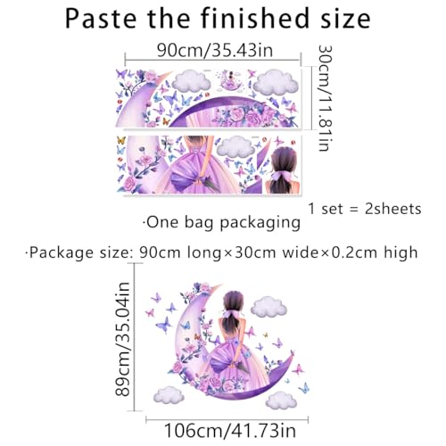 Vinilo decorativo para pared Purple Moon Girl flores mariposa miniatura 6