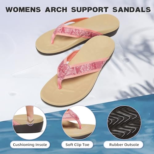 Image of MEGNYA Womens Orthotic Flip Flops, Plantar Fasciitis Sandals for Flat Feet with Arch Support Thong Style Flip Flops, Comfortable Walking Sandals for Beach, Vacation