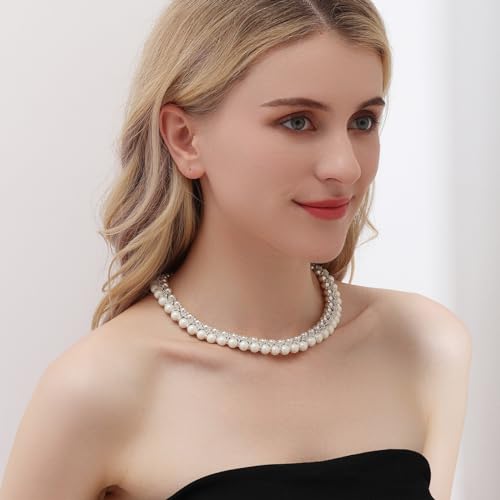 AILUOR Pearl Necklace for Women, Round Imitation Pearl Choker Necklace 20s Flapper Pearls Accessories for Gatsby Themed Party Dainty Beaded Choker Necklace for Women4