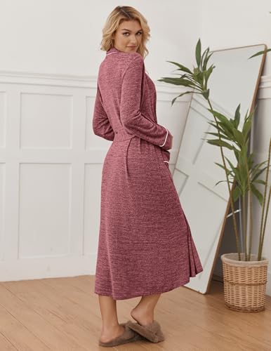 Image of Ekouaer Womens Robe Long Bathrobe Lightweight Soft Knit Kimono Robes Ladies Casual Sleepwear S-3XL