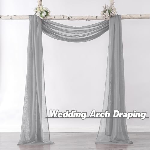 DONREN 144 Inches Long Window Scarf Valances for Party - Luxury Soft Gray Semi Sheer Curtain Scarf for Window,1 Panel (Gray,1 Panel)