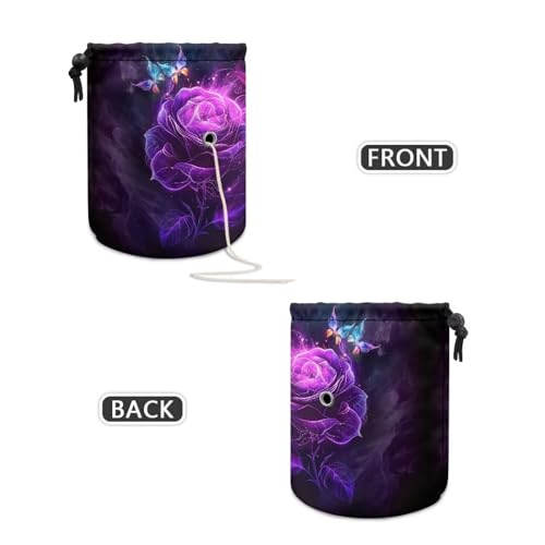 Image of Sellikakes Yarn Bag with Drawstring, Purple Rose Small Crochet Storage Organizer Knitting Bag Yarn Skein Organizer Chrochet Yarn Holder Knitting Accessories Sewing Supplies