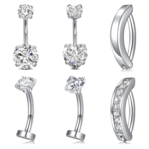 Briana Williams Belly Button Ring Floating Belly Button Rings Clicker Belly Button Piercing Stainless Steel Heart Belly Navel Rings Piercing Jewelry for Women 14g 10mm