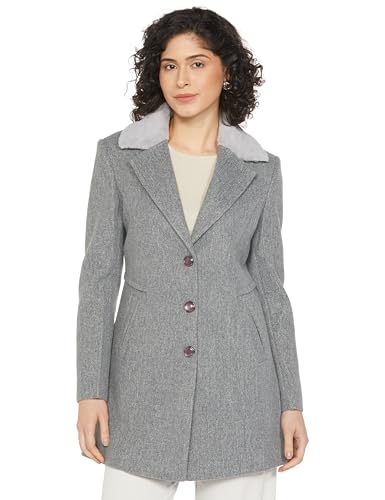Image of Qube By Fort Collins Women's Semi-Long Tweed Coat with Knitted Finish - Elegant Winter Outerwear for Casual and Formal Looks