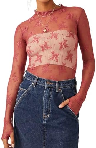 T-shirt Transparent Femme En Dentelle Mesh – Manches Longues, Style Sexy Chic Pour Soirée Ou Quotidien