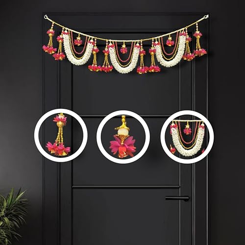 Image of iHandikart Floral Door Toran for Main Door | 40 Inch, Door Hanging toran for Entrance and Home Decor, Perfect Decorative Door bandarwal & Artificial Flower toran for Diwali & Festive Home Decor