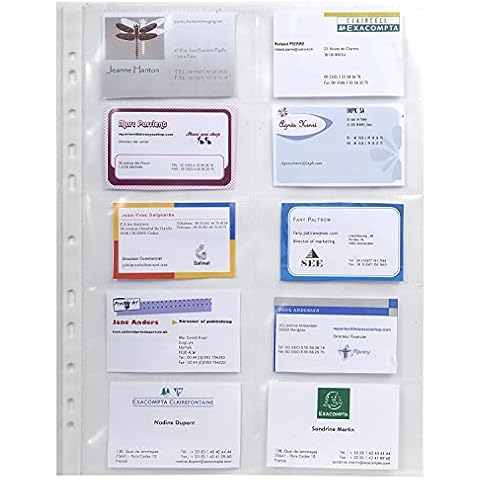 Exacompta - Ref 55046E - Polypropylene Specialist Business Card Punched Pocket Sheets (Pack of 10) - A4 Size, Made From 110 Micron Polypropylene, 10 Cards Per Sheet Cover
