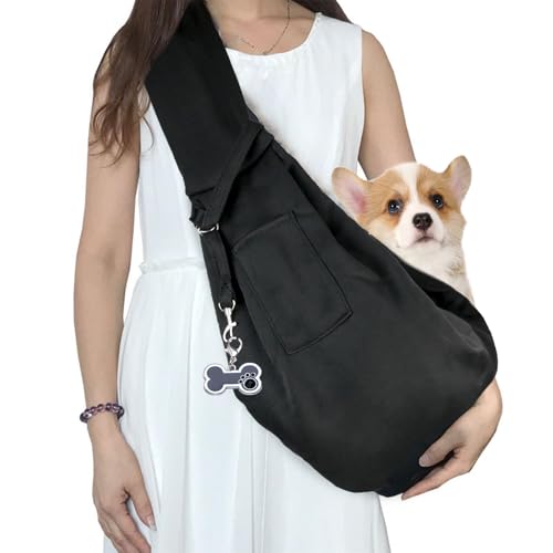 Hundetragetasche, Hunderucksack Bis 7,5kg mit Hundeknochen-Anhänger, Tragbare Verstellbar Hunde Tragetasche, für Kleine Haustier, Spaziergang Aktivitäten Im Ausflüge und Freien(Schwarz)