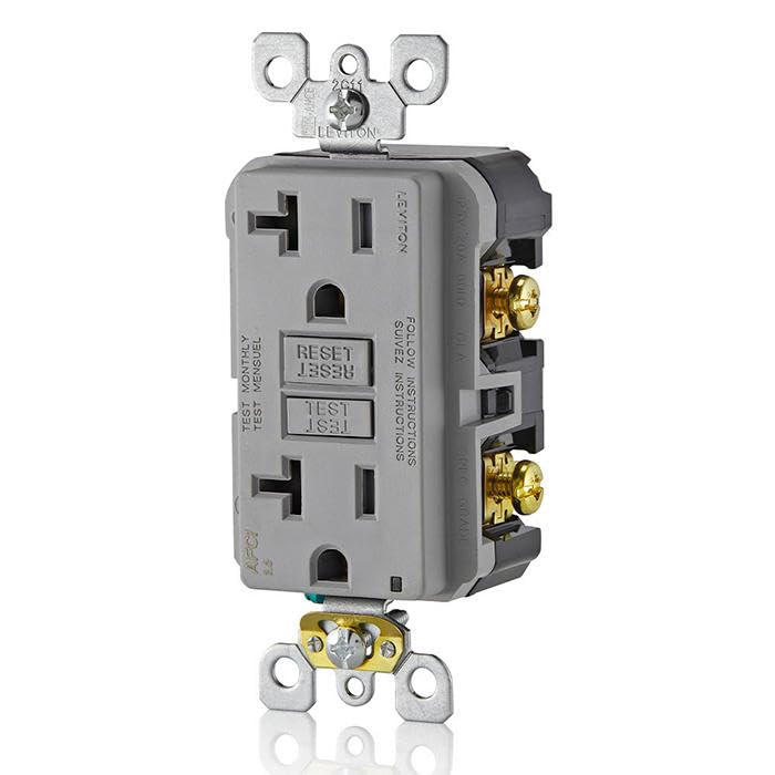 Image of Leviton AFCI Outlet, 20 Amp, Self Test, Tamper-Resistant with LED Indicator Light, Protection from Electrical Fires, AFTR2-GY, Gray