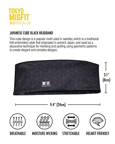 Image of Tokyo Misfit Japanese Headband for Men & Women, Sweat Band (Cube-Black)