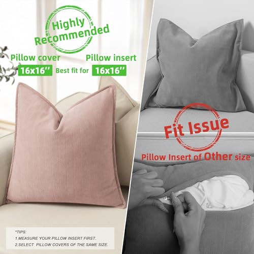 ZWJD Dusty Pink Pillow Covers 16x16 Set of 2 Chenille Throw Pillow Covers with Elegant Design Soft and Luxurious Decorative Throw Pillows for Couch, Bed, and Home Decor