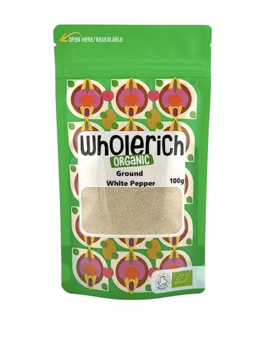 Wholerich Organic White Pepper Ground 100g | Certified Vegan & Non-GMO | Finely Ground for Cooking Soups & Sauces | Additive-Free