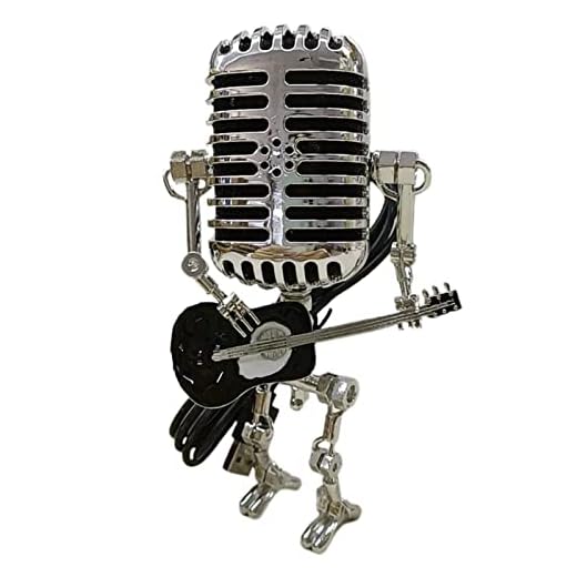 Storaffy Lámpara de mesa especial con forma de robot, micrófono robot, lámpara de mesa vintage con micrófono robot, lámpara de noche de metal para dormitorio, salón, oficina, cafetería