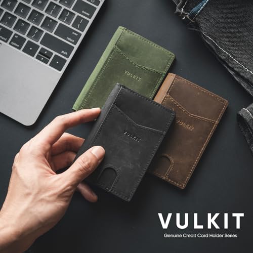Image of VULKIT Bifold Front Pocket Slim Wallet RFID Blocking Minimalist Thin Genuine Leather Credit Card Holder Wallet for Men and Women Dark Brown