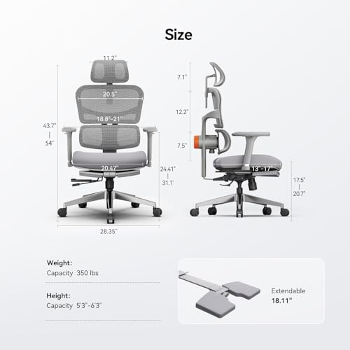 Image of Newtral Office Chair Ergonomic - Home Office Desk Chair, Big and Tall Office Chair, Auto-Following Lumbar Support for Back Pain, Adjustable Seat Depth and Height (with Footrest, Gray)