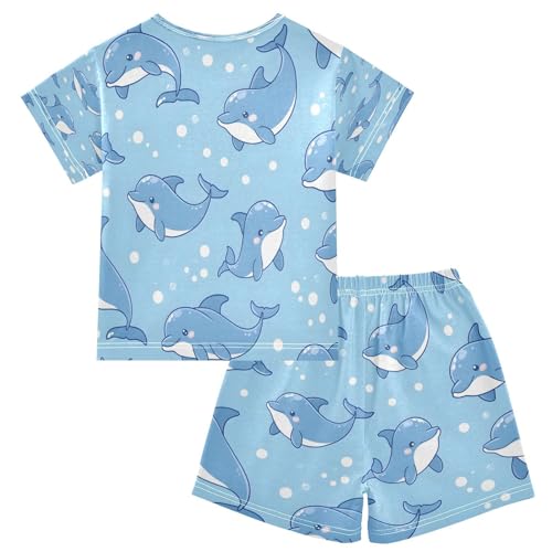 senya Short Sleeve Pajamas Sets Summer Cotton Sleepwear Cute Blue Dolphin2