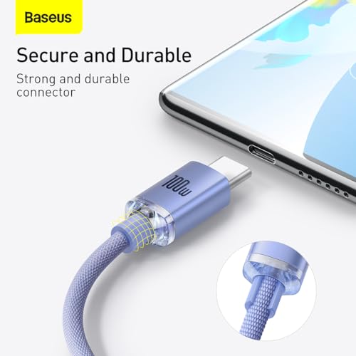 Image of Baseus Crystal Shine USB to USB-C Cable, 100W Fast Charging, Braided Fabric, 480Mbps Data Transfer,2M Purple