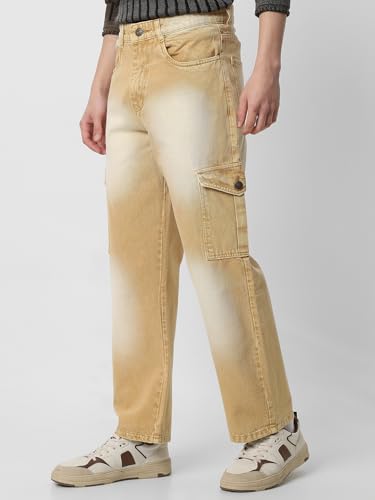 Image of Neostreak Men's Loose Baggy Fit Washed Cargo Jeans with 6 Pockets Non-Stretchable