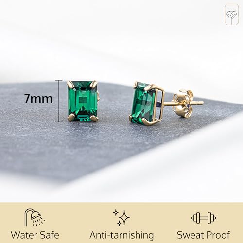 14k Gold Solitaire Gemstone Stud Earrings for Women | 7x5mm Birthstone Earrings by MAX + STONE3