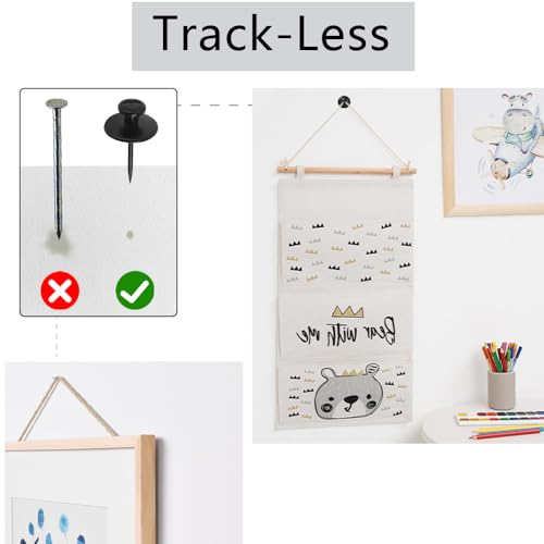 Image of Push Pins,Nails for Hanging Pictures,Wall Hangers Without Nails,50 Pcs Wall Hanging Hooks,Clear Thumb Tacks,Picture Frame Hangers,Picture Hooks for Hanging for Wall Clock,Photo (Black)