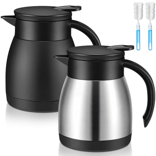Image of Norme 2 Pcs Thermal Coffee Carafe Insulated Stainless Steel Coffee Carafe for Hot Liquid Vacuum Thermal Pot Creamer Pitcher Dispenser with Brushes Keeping Hot Water Milk(Black, Silver,17 oz)