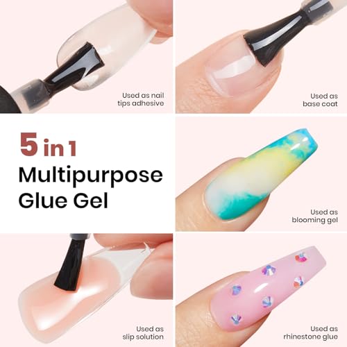 Beetles Gel Polish 2 in 1 Nail Glue and Base Gel Kit for Acrylic Nails, 2PCS 15ML Super Strong Brush On Nail Glue Gel for False Nails and Gel Nail Polish, UV/LED Lamp Required (A-UV Nail Glue) - Image 3