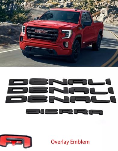 Image of 4Pcs Kit 19-22 Sierra Denali Letters Emblems 3D Badge Nameplate Decal Sticker 1500 HD 2500 HD 3500 hd AT4 Replacement for Sierra Denali (Overlay Emblem Matte Black)